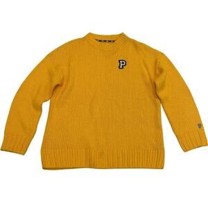 VS PINK Oversized Varsity Sweater | Mustard Yellow Knit, Y2K College Pullover, M